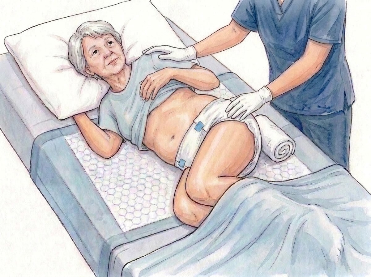 7. Jemne otočte na chrbát cez zrolovanú polovicu