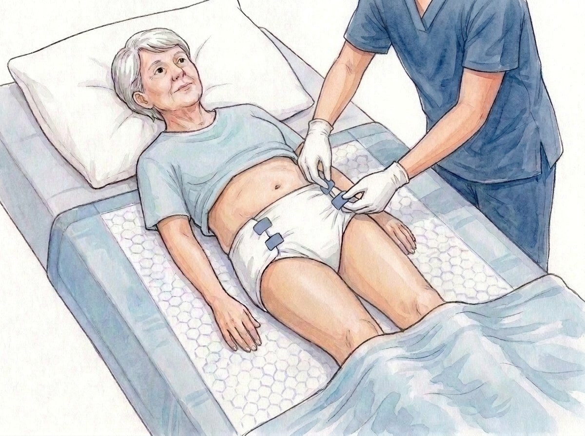 10. Upevnite štyri pásiky jeden po druhom, zo zadnej strany na prednú, vo výške brucha